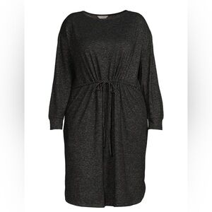 Terra & Sky Black Hacci Knit Tie Waist Dress Plus Size 3X